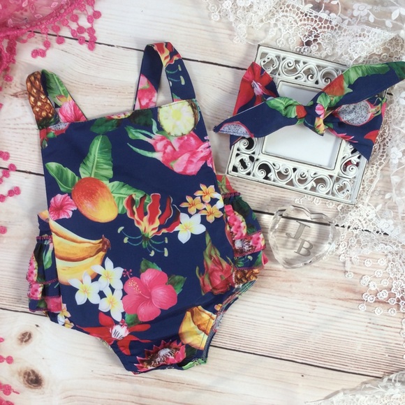 Other - Boutique Baby Girl Tropical Fruit Romper 2pc
